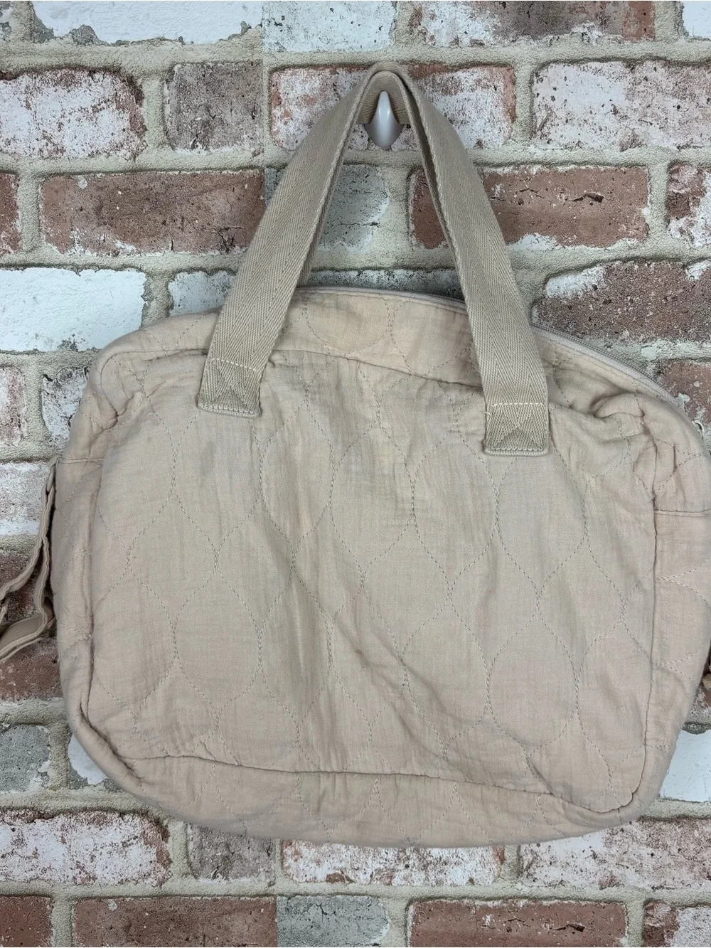 Zara cream colored quilted baby diaper bag travel waterproof beige